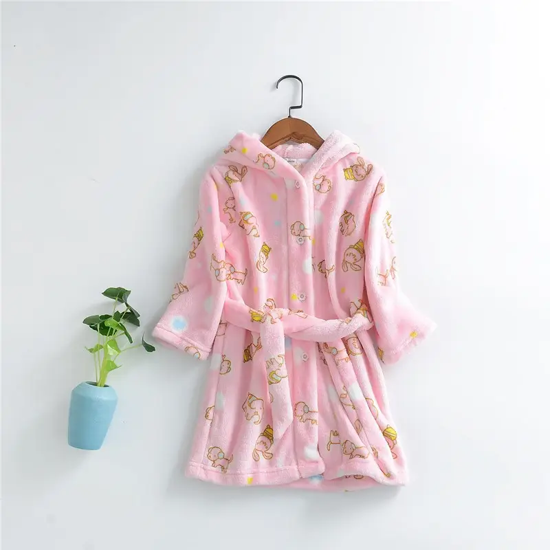 Winter Flannel Bathrobe for Girls Boys Blue Coral Print - Image 13