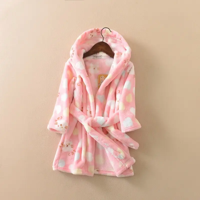 Winter Flannel Bathrobe for Girls Boys Blue Coral Print - Image 10
