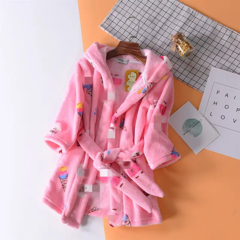 Winter Flannel Bathrobe for Girls Boys Blue Coral Print - Image 11