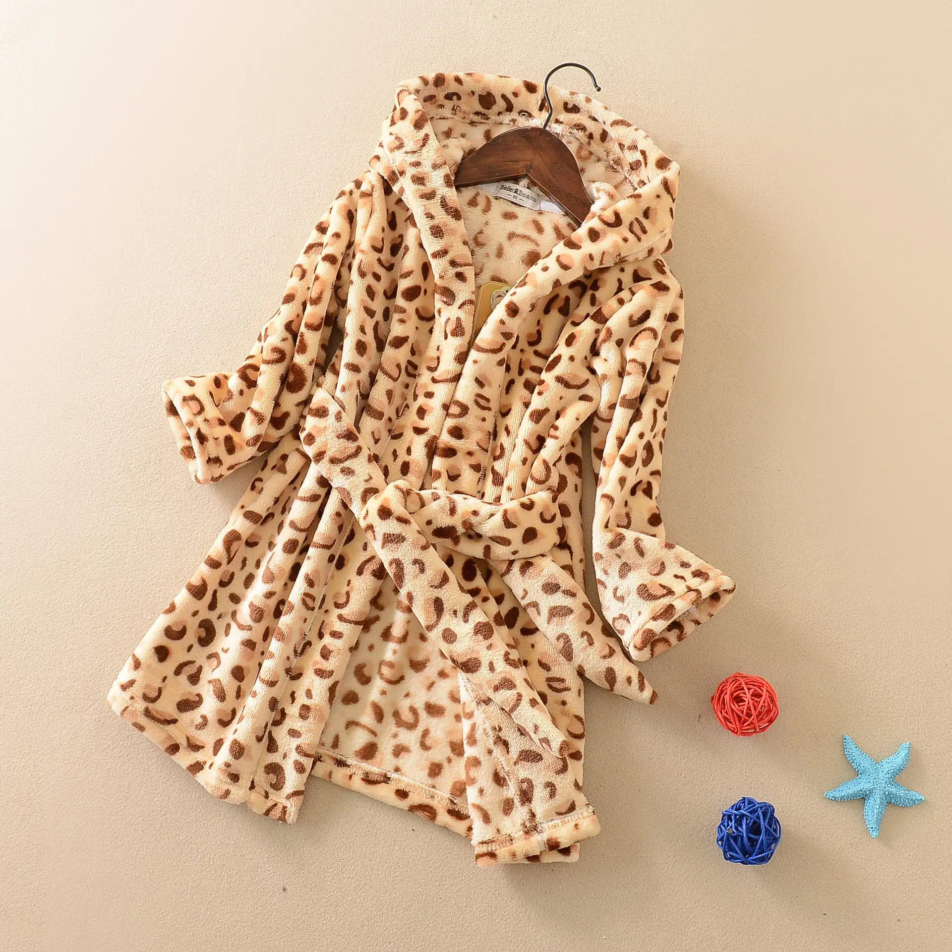 Winter Flannel Bathrobe for Girls Boys Blue Coral Print - Image 3