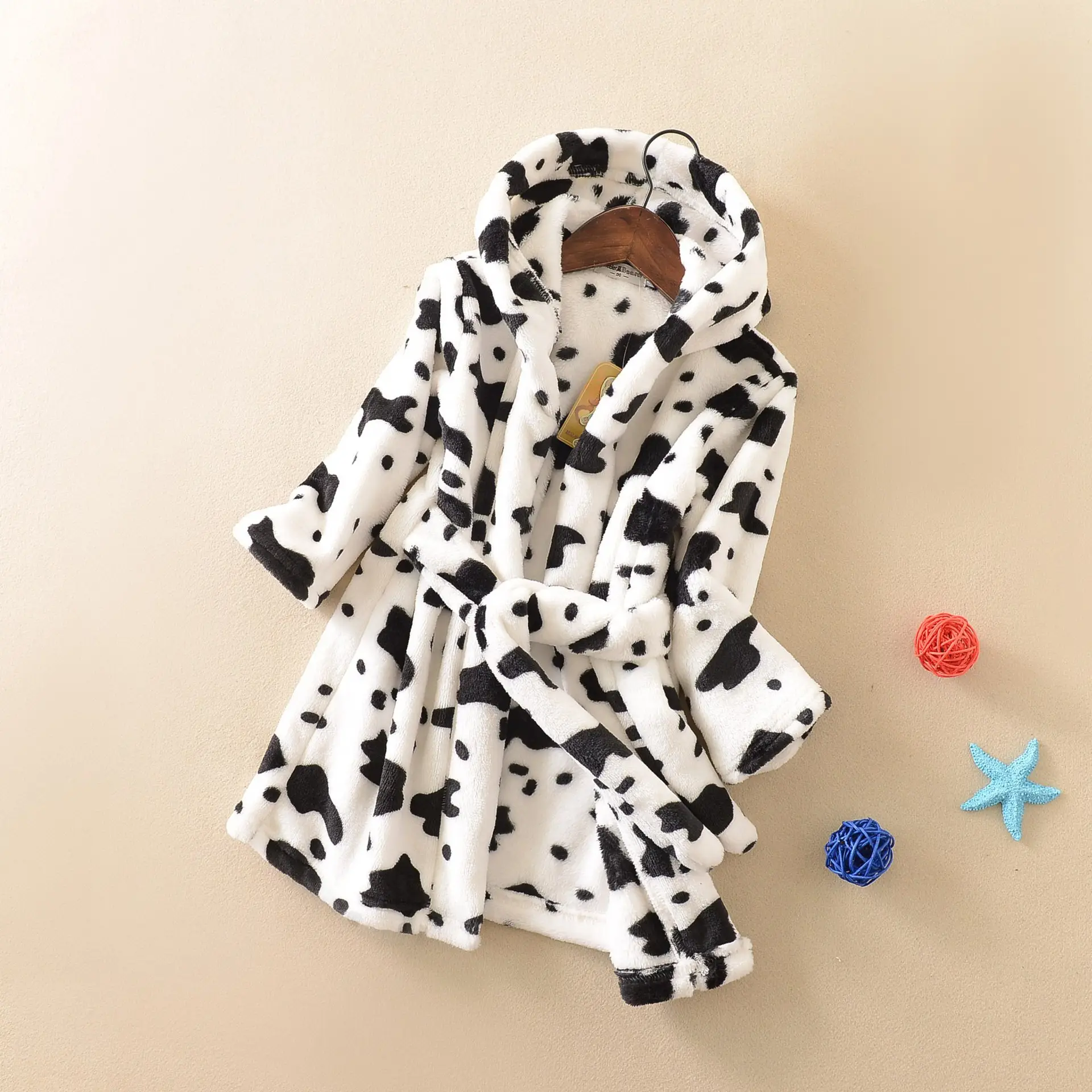 Winter Flannel Bathrobe for Girls Boys Blue Coral Print - Image 4