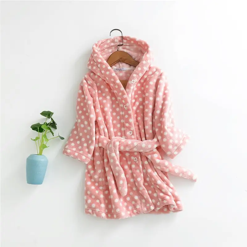 Winter Flannel Bathrobe for Girls Boys Blue Coral Print - Image 7