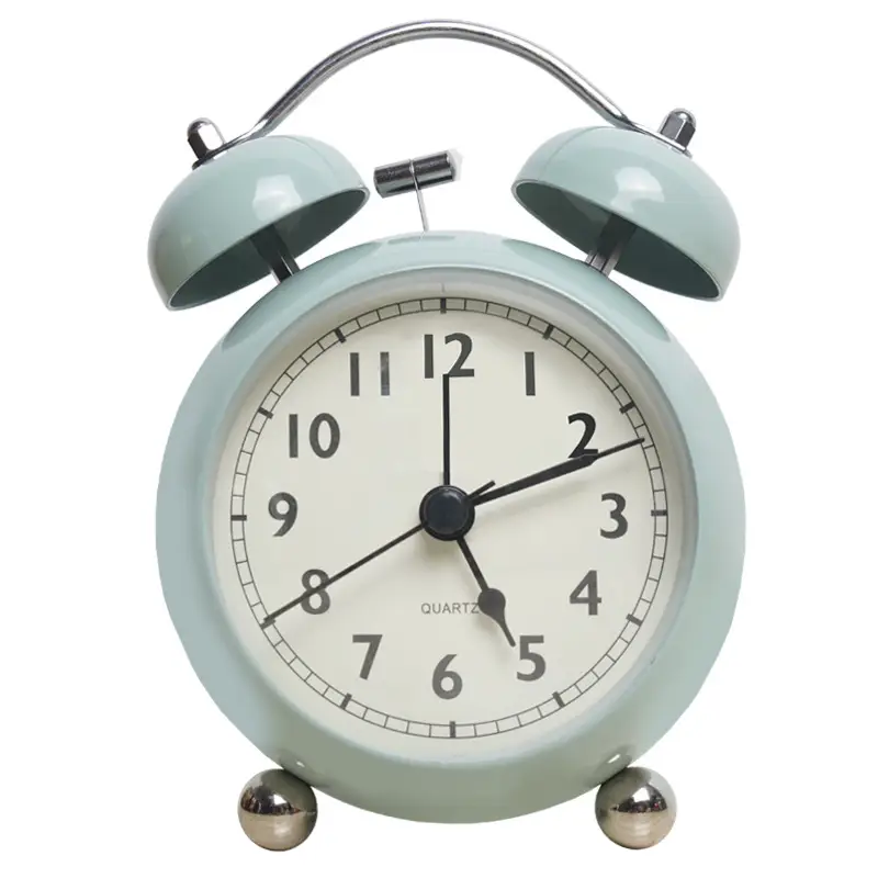 Quartz Alarm Clock White Retro Bell Design - Image 3