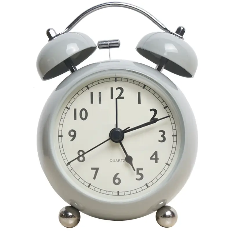 Quartz Alarm Clock White Retro Bell Design - Image 5