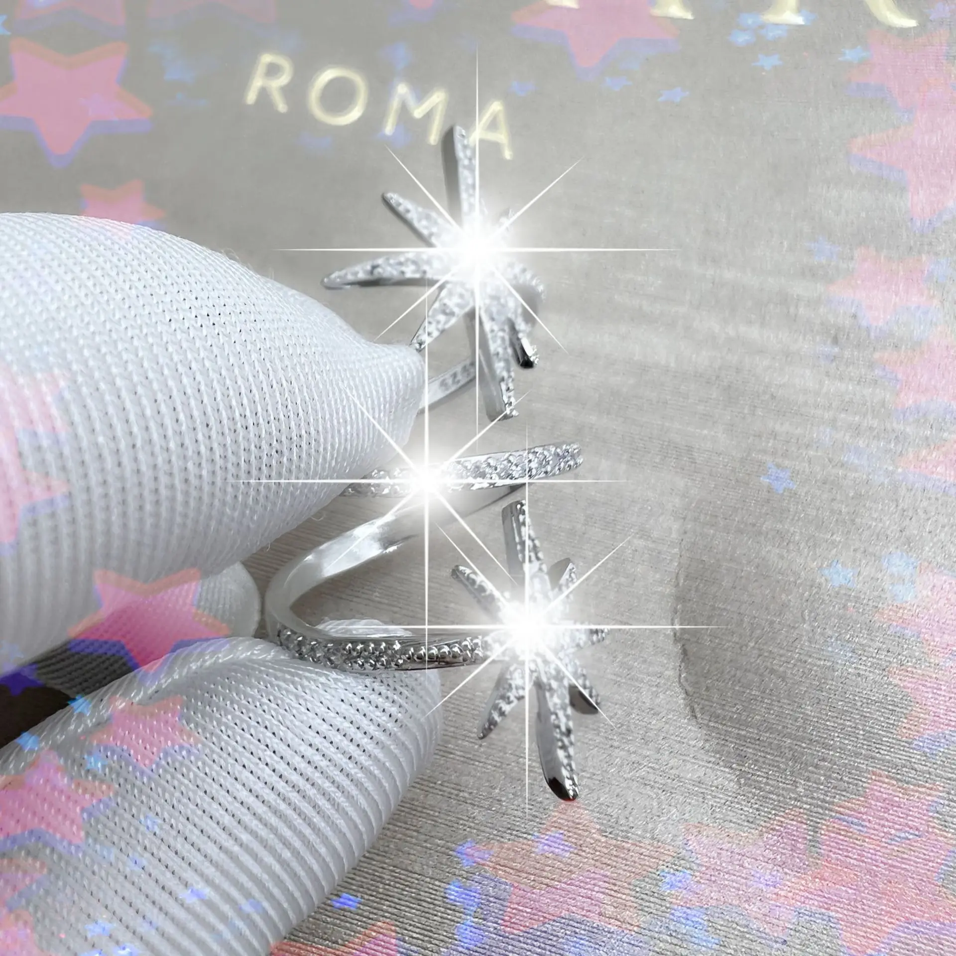 Geometric Star Zircon Ring Adjustable White - Image 11