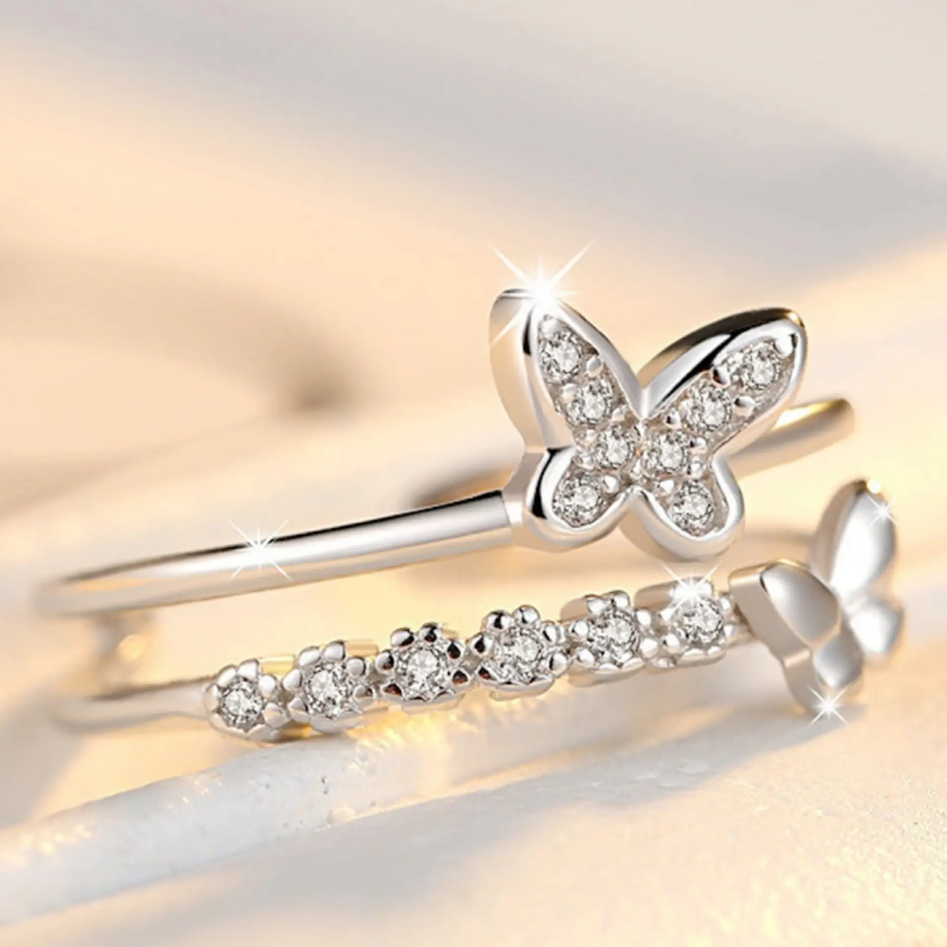 Geometric Star Zircon Ring Adjustable White - Image 13