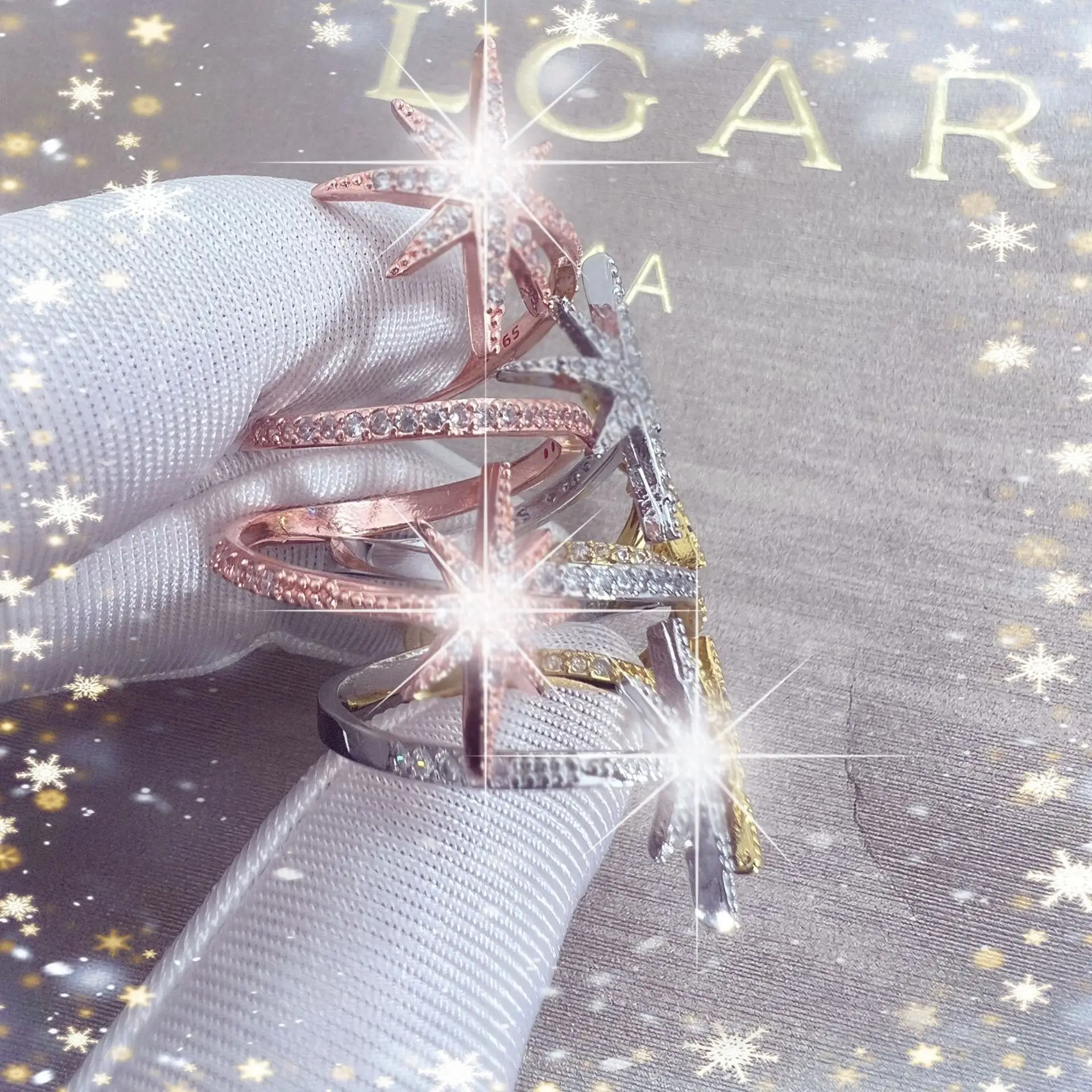 Geometric Star Zircon Ring Adjustable White - Image 14