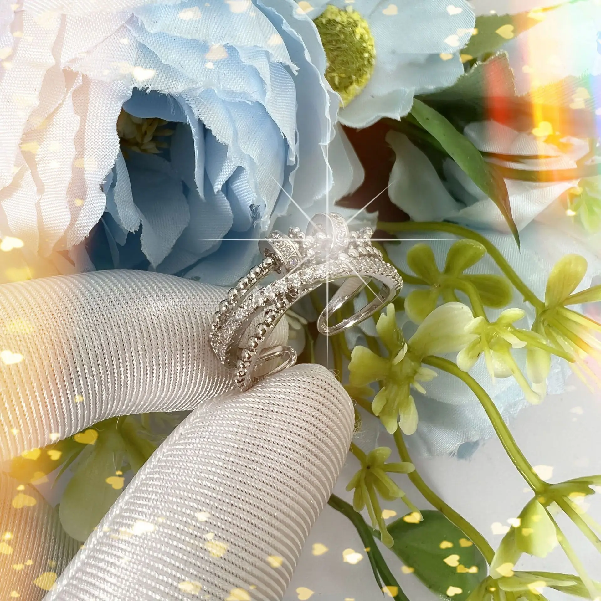 Geometric Star Zircon Ring Adjustable White - Image 4