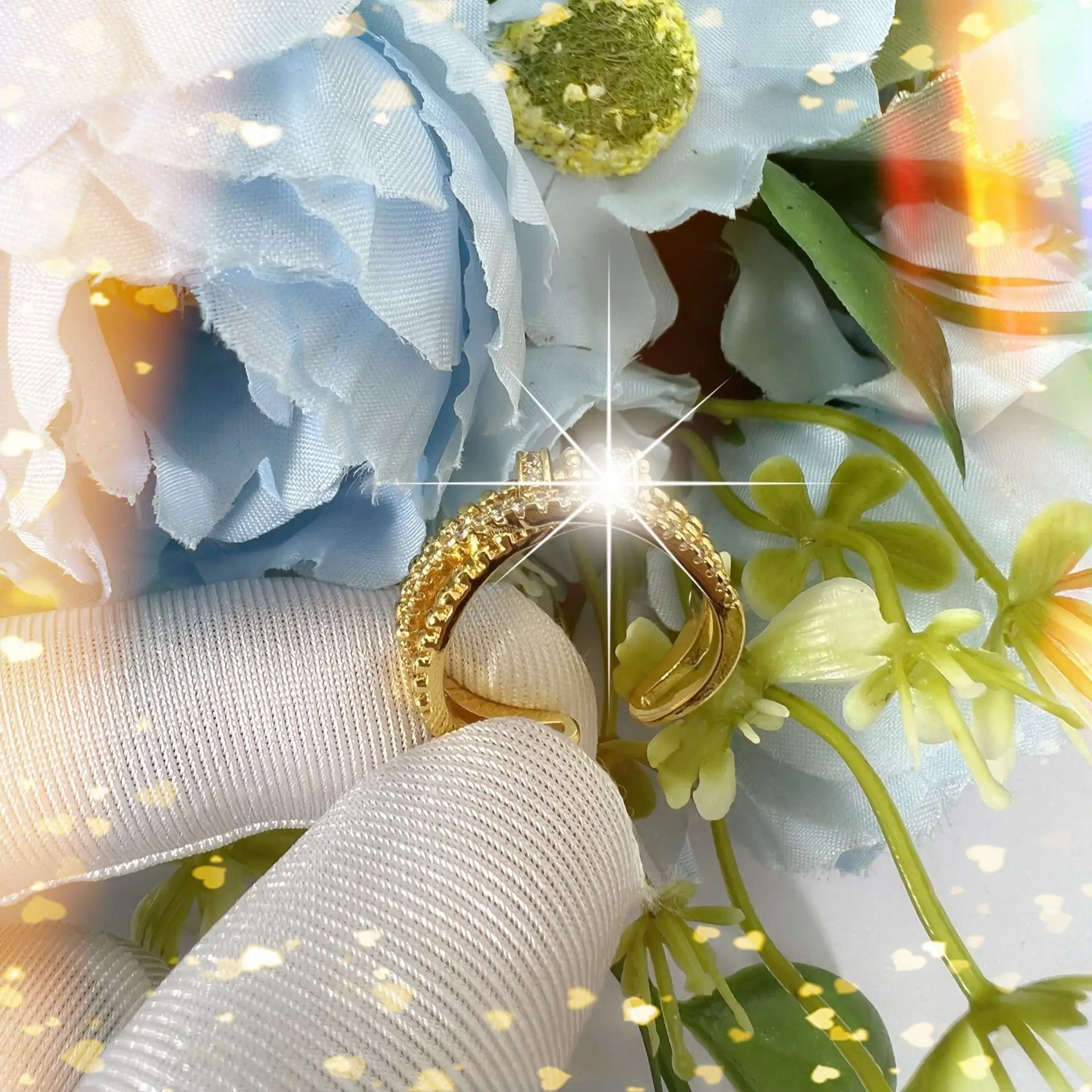 Geometric Star Zircon Ring Adjustable White - Image 5