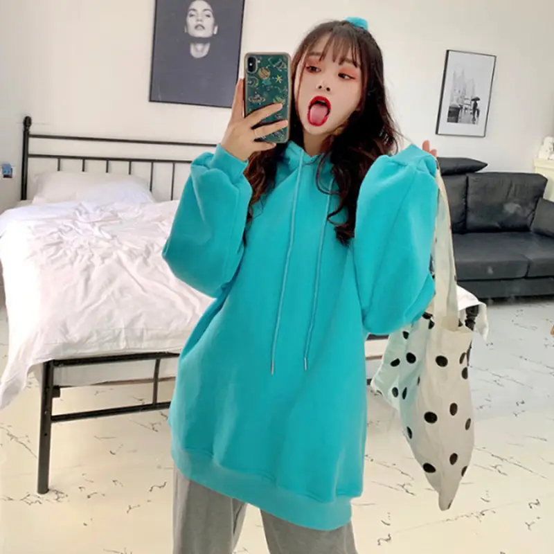 Women Fleece Hoodie Set Pink Green Fleece Hooded Sweatshirt