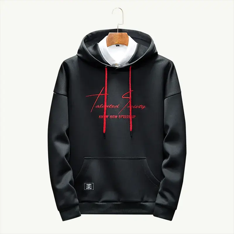 Men Black Hooded Crewneck Sweatshirt with Motivational Print - Image 2