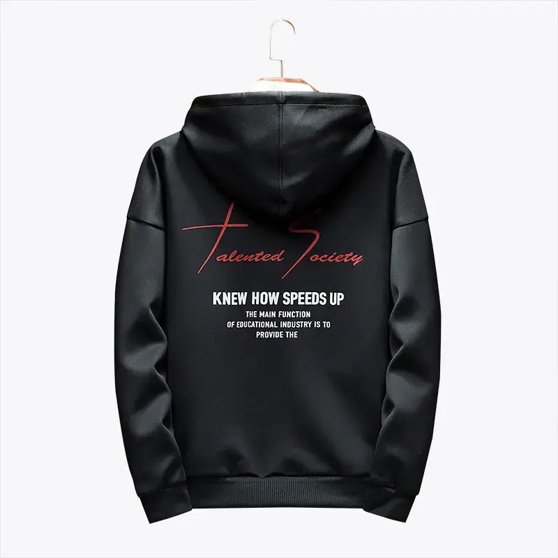 Men Black Hooded Crewneck Sweatshirt with Motivational Print - Image 4