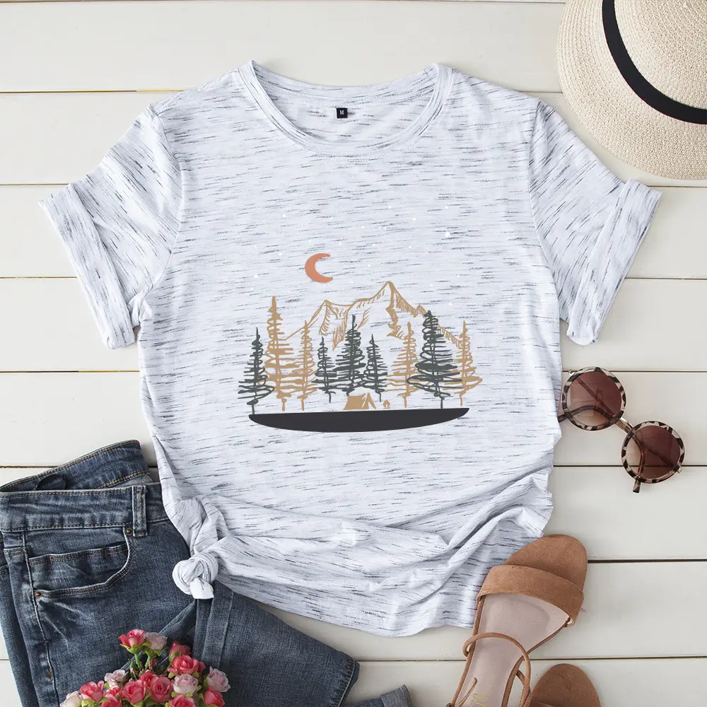 Women Cotton Cross Border T-Shirt Yellow Moon Forest - Image 10