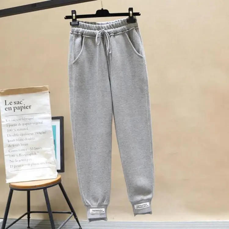 Women White Fleece Lined Casual Pants Loose Autumn Winter 2020 - Image 9