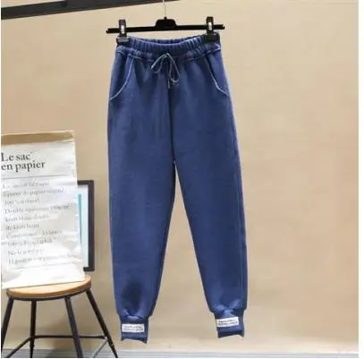Women White Fleece Lined Casual Pants Loose Autumn Winter 2020 - Image 4