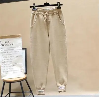 Women White Fleece Lined Casual Pants Loose Autumn Winter 2020 - Image 5