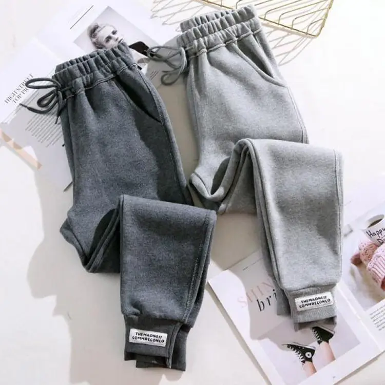 Women White Fleece Lined Casual Pants Loose Autumn Winter 2020 - Image 6