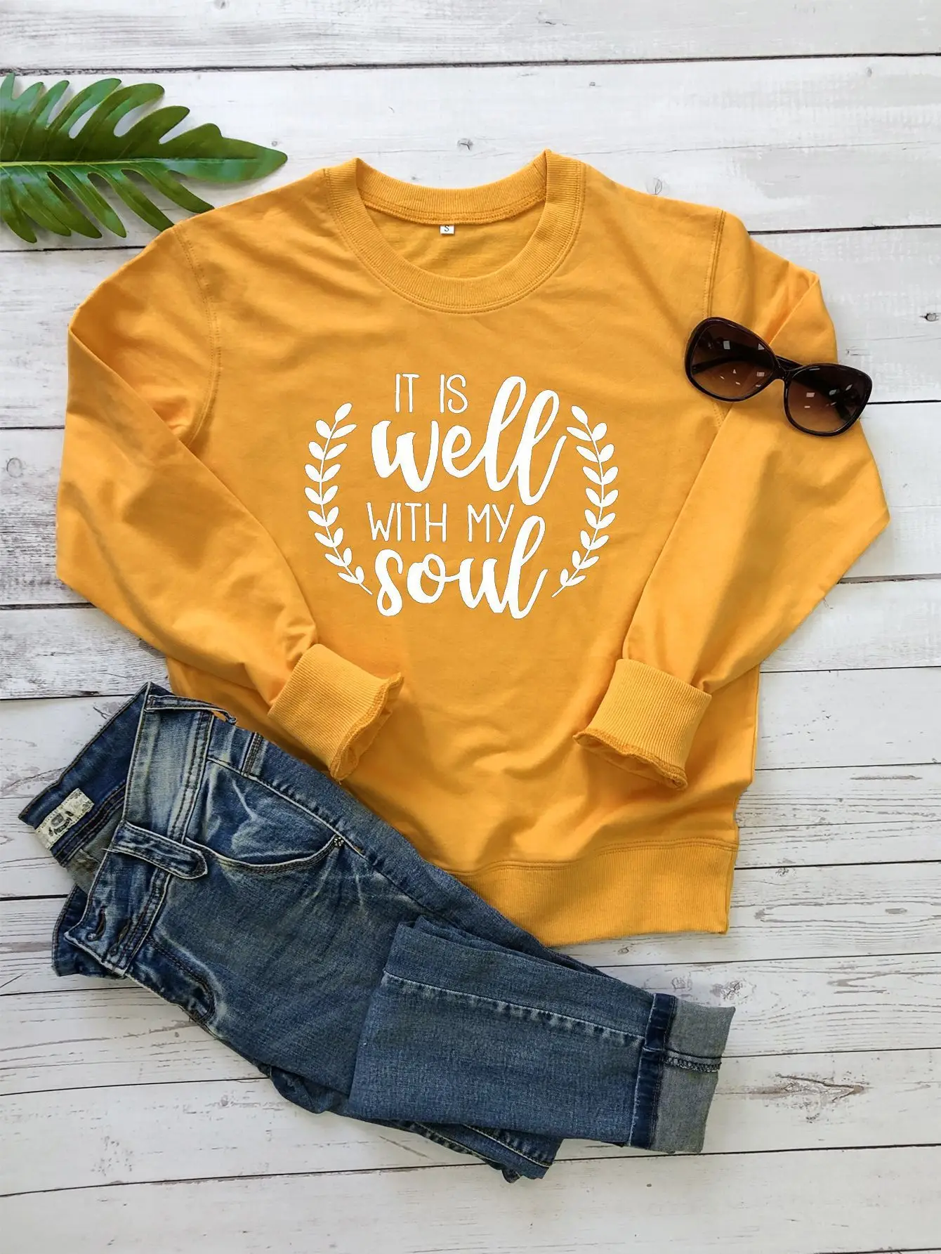 White Crewneck Letter Sweater with "IT IT IS WELL WITH MY SOUL" - Image 4