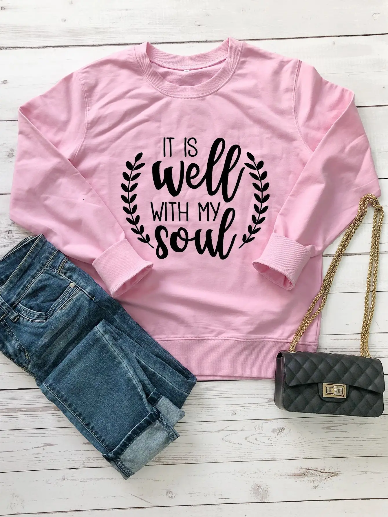 White Crewneck Letter Sweater with "IT IT IS WELL WITH MY SOUL" - Image 5