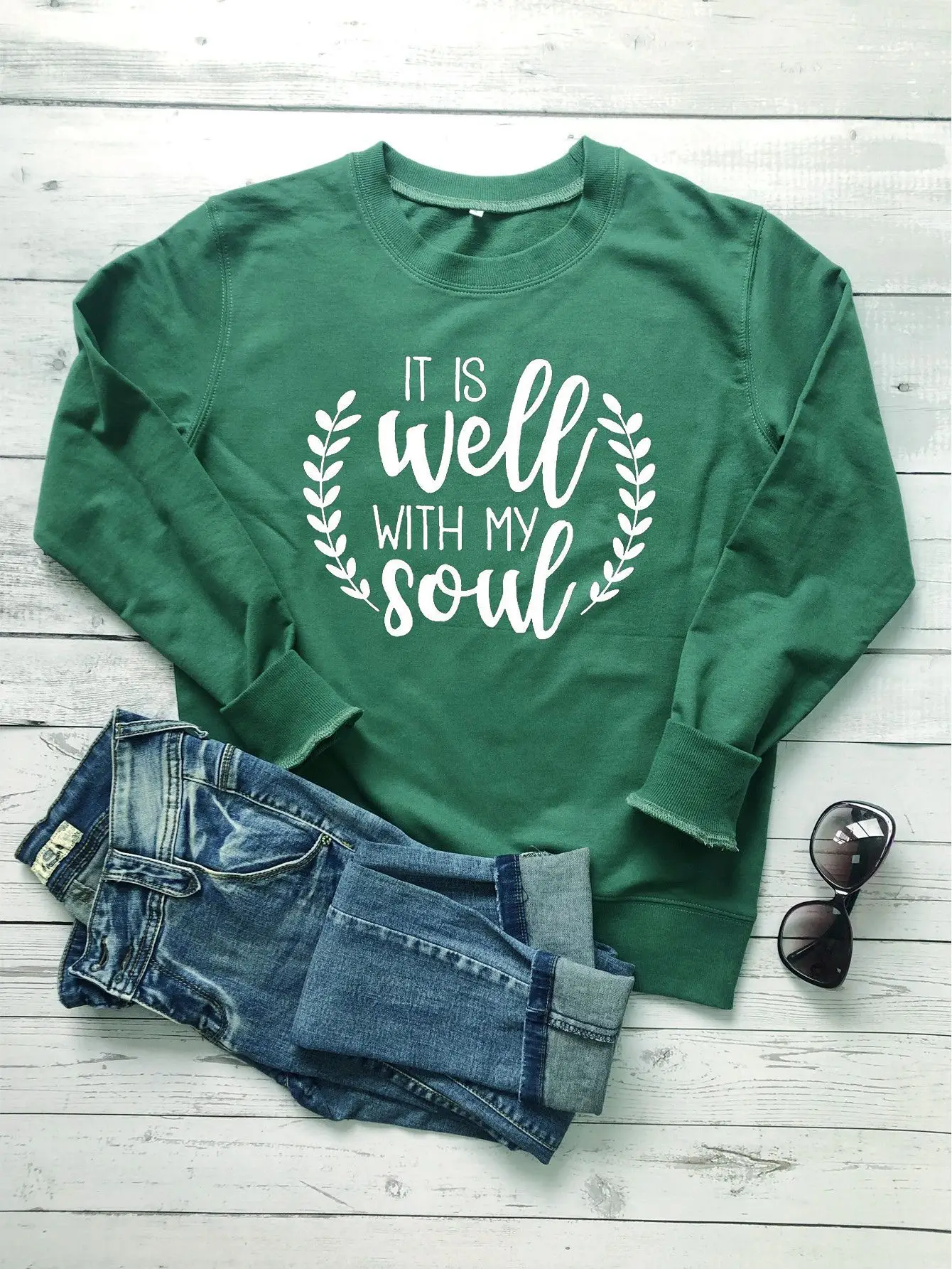 White Crewneck Letter Sweater with "IT IT IS WELL WITH MY SOUL" - Image 7