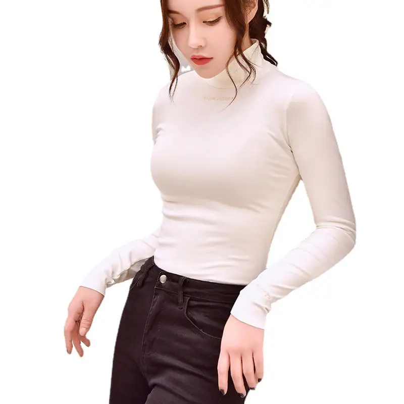 Women's 2025 Fleece Half-High Collar Top with Letter Embroidery - Image 12