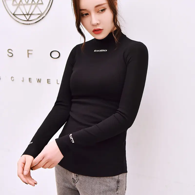 Women's 2025 Fleece Half-High Collar Top with Letter Embroidery — feature 10