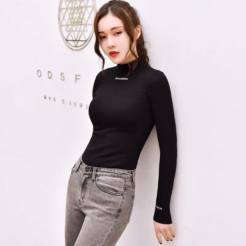 Women's 2025 Fleece Half-High Collar Top with Letter Embroidery — feature 12