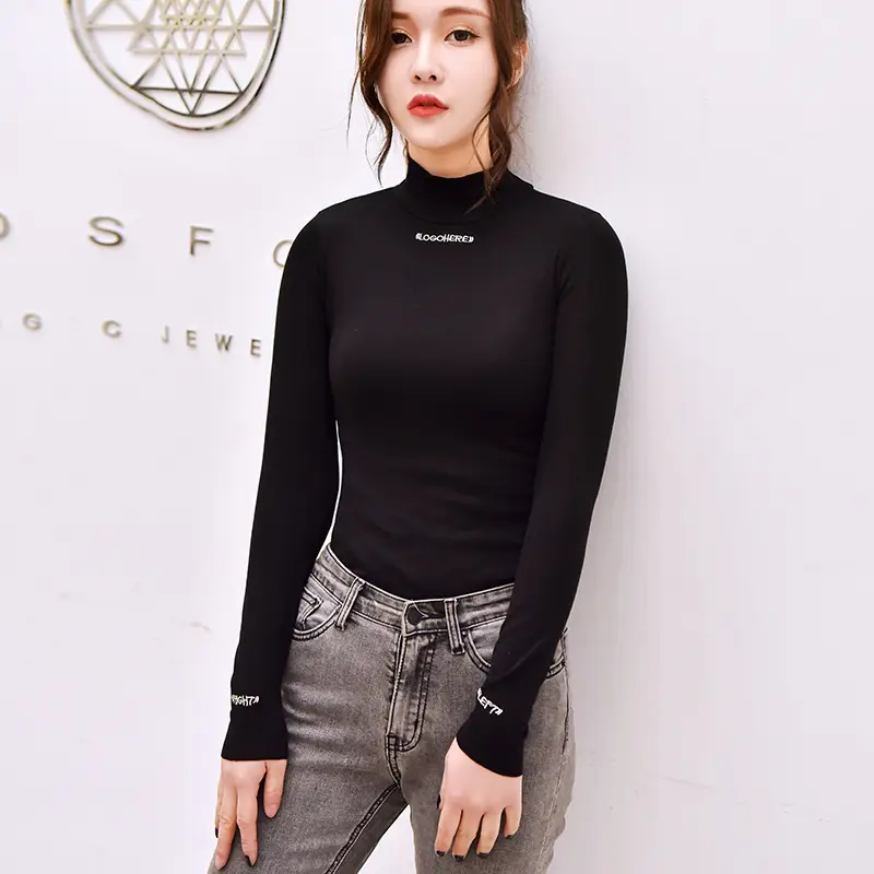 Women's 2025 Fleece Half-High Collar Top with Letter Embroidery — feature 13