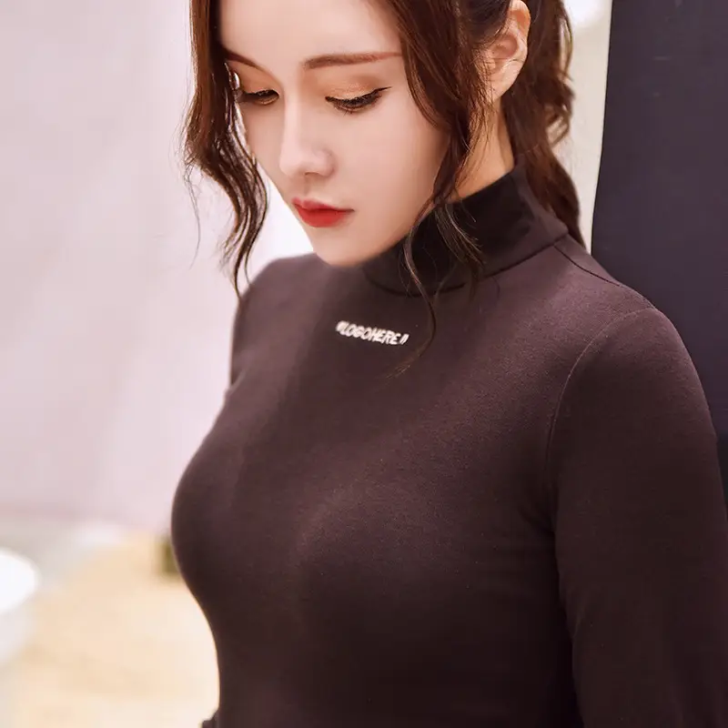Women's 2025 Fleece Half-High Collar Top with Letter Embroidery — feature 2
