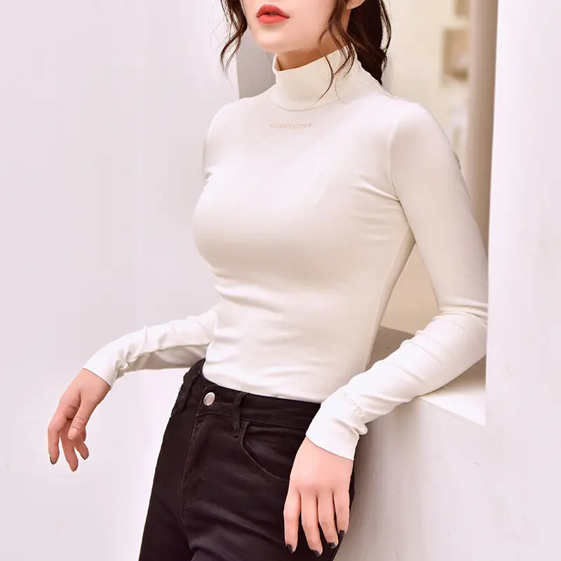 Women's 2025 Fleece Half-High Collar Top with Letter Embroidery — feature 21