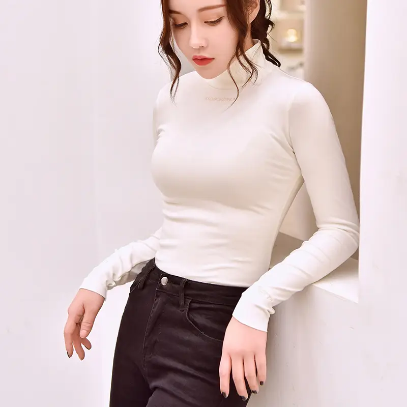 Women's 2025 Fleece Half-High Collar Top with Letter Embroidery — feature 22