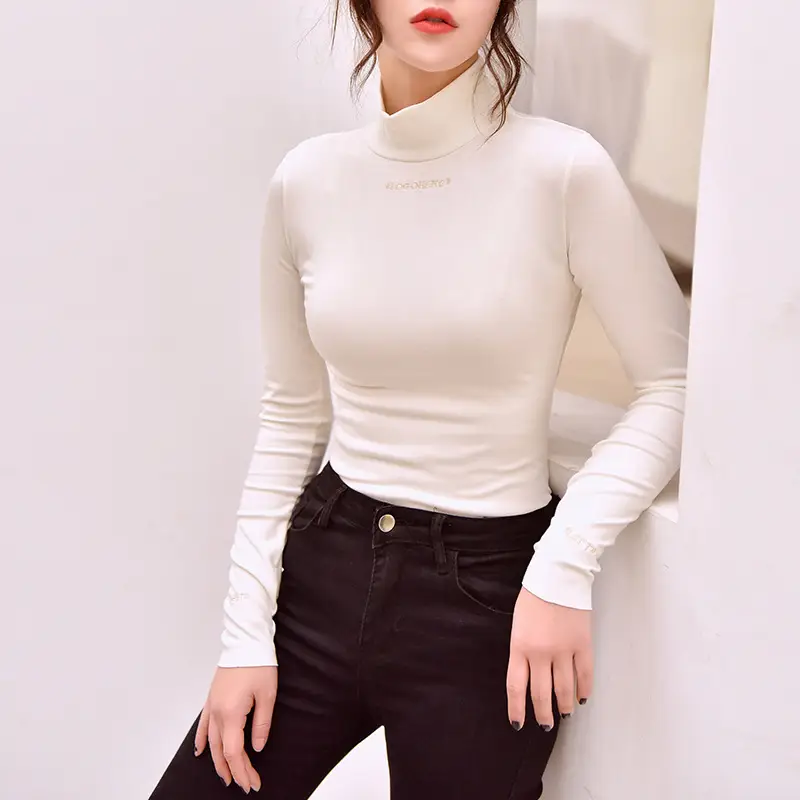 Women's 2025 Fleece Half-High Collar Top with Letter Embroidery — feature 23