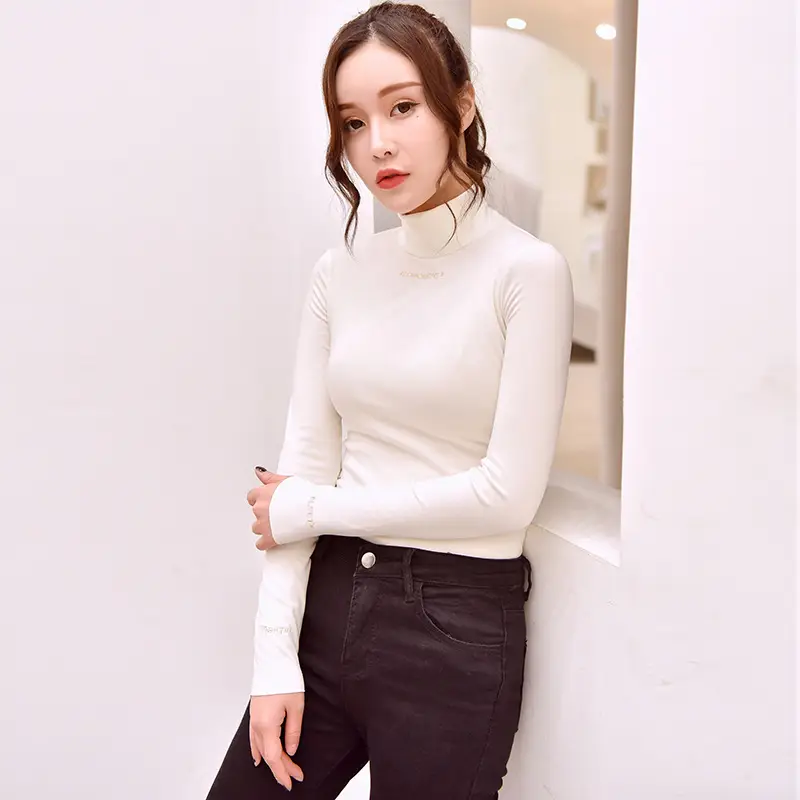Women's 2025 Fleece Half-High Collar Top with Letter Embroidery — feature 24
