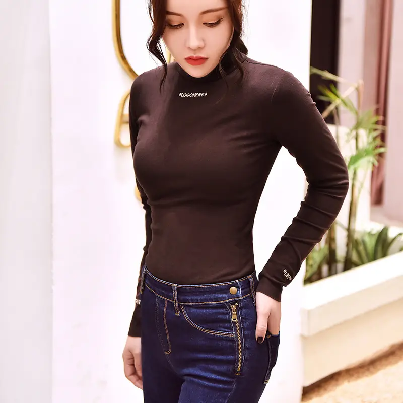 Women's 2025 Fleece Half-High Collar Top with Letter Embroidery — feature 4