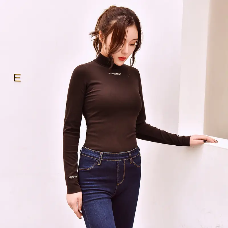 Women's 2025 Fleece Half-High Collar Top with Letter Embroidery — feature 6