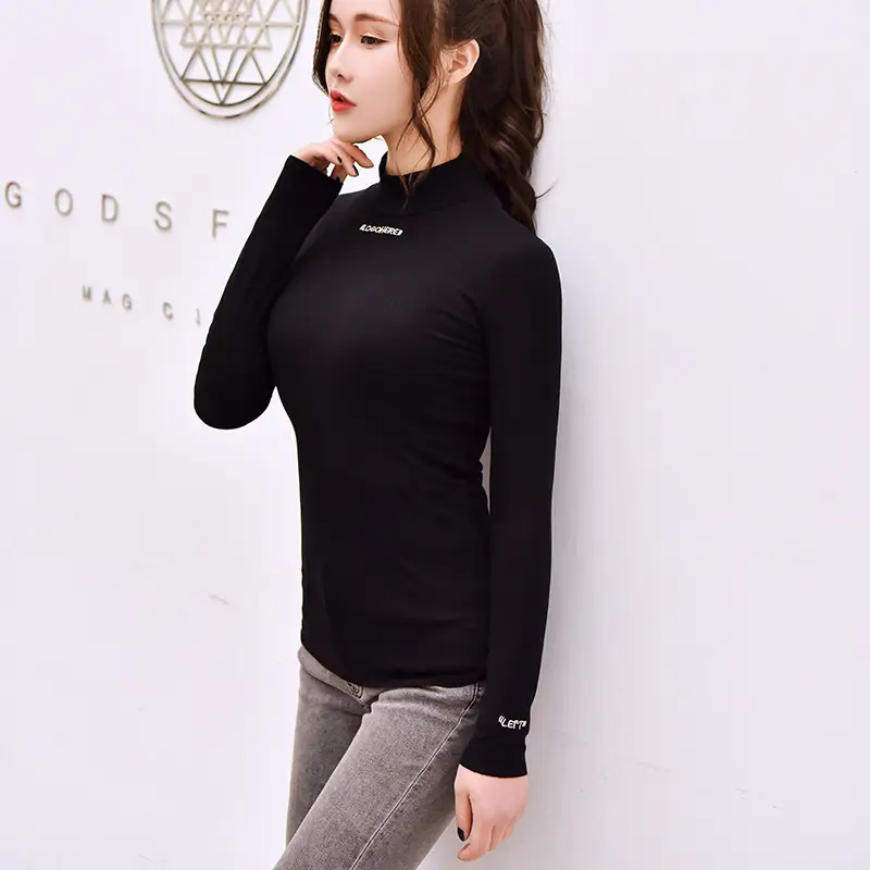 Women's 2025 Fleece Half-High Collar Top with Letter Embroidery — feature 9