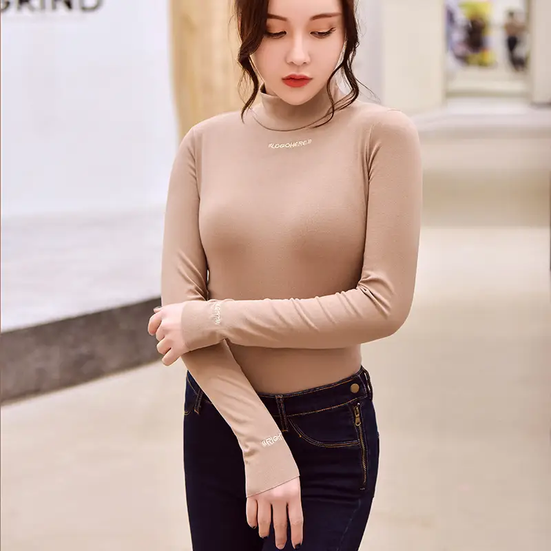 Women's 2025 Fleece Half-High Collar Top with Letter Embroidery - Image 4