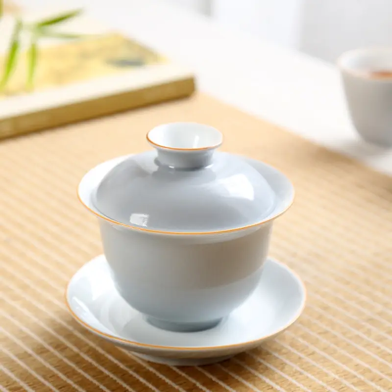 Light Blue Glazed Ceramic Tea Set with Cover - Image 2