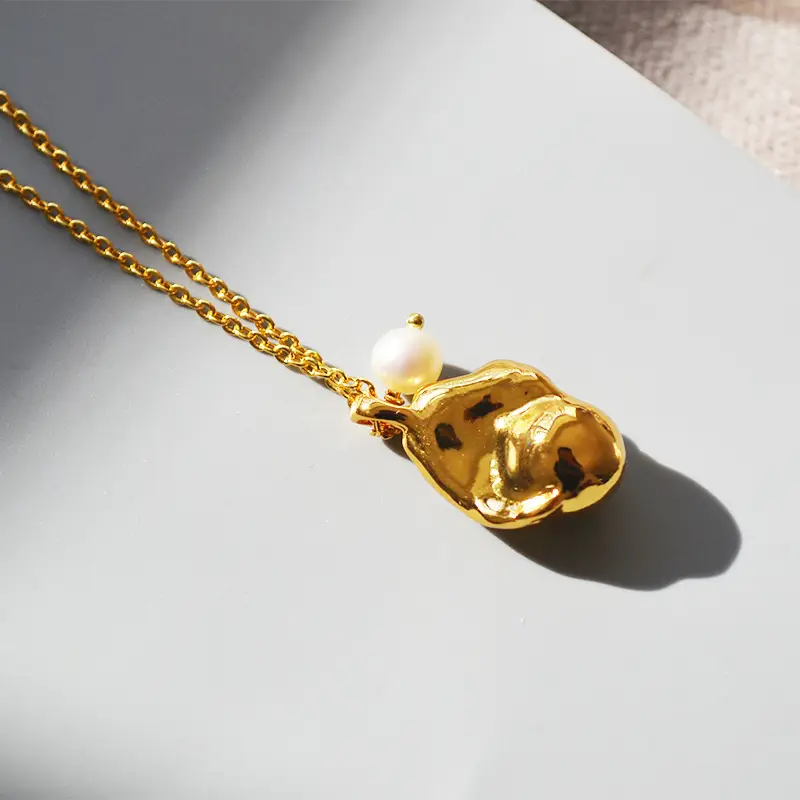 Golden Brass Pendant Necklace with Freshwater Pearl Design