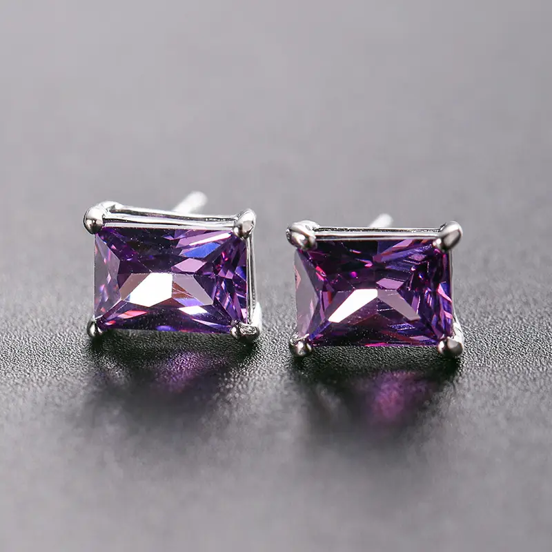 Korean Style Four Prong Colored Zircon Earrings - Image 2