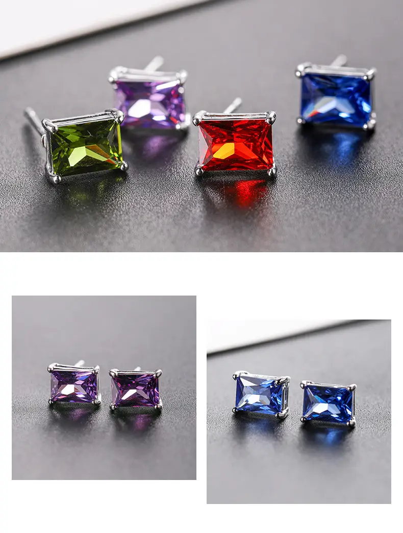 Korean Style Four Prong Colored Zircon Earrings — feature 8
