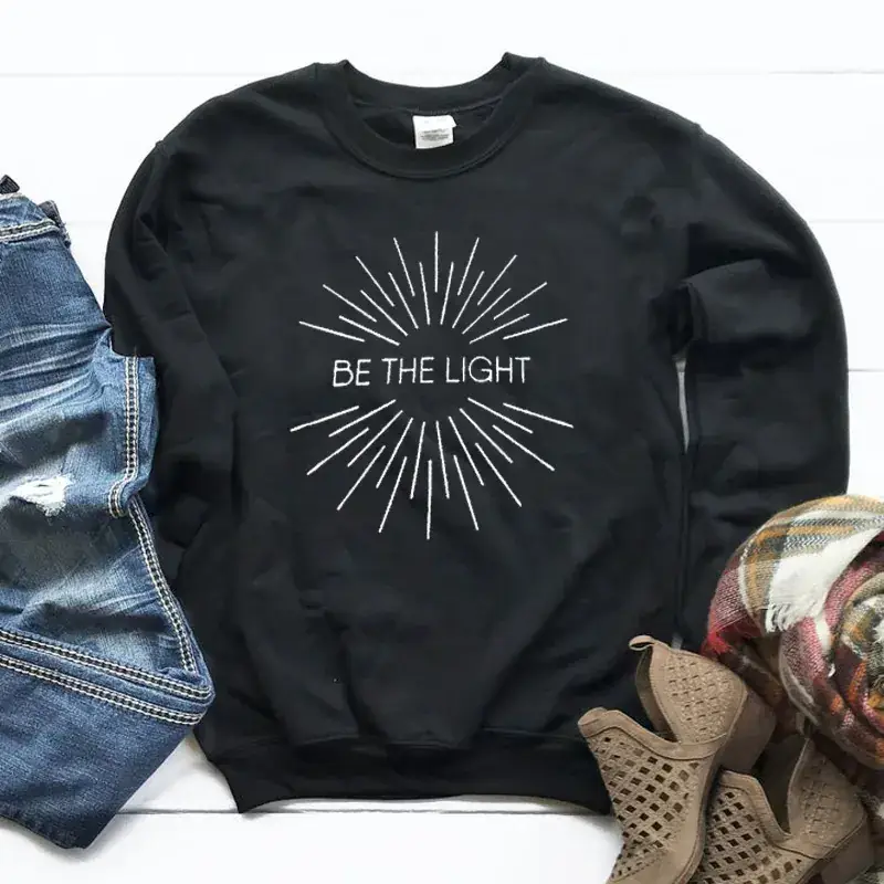 Pink Crewneck Sweatshirt "Be The Light" Graphic - Image 2
