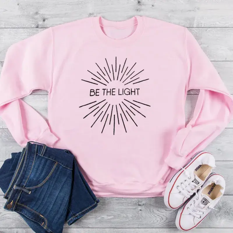 Pink Crewneck Sweatshirt "Be The Light" Graphic - Image 5