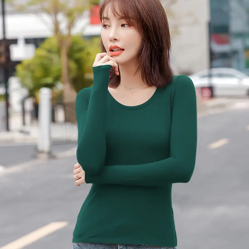 Women Slim Fit Long Sleeve Cotton T-Shirt Yellow