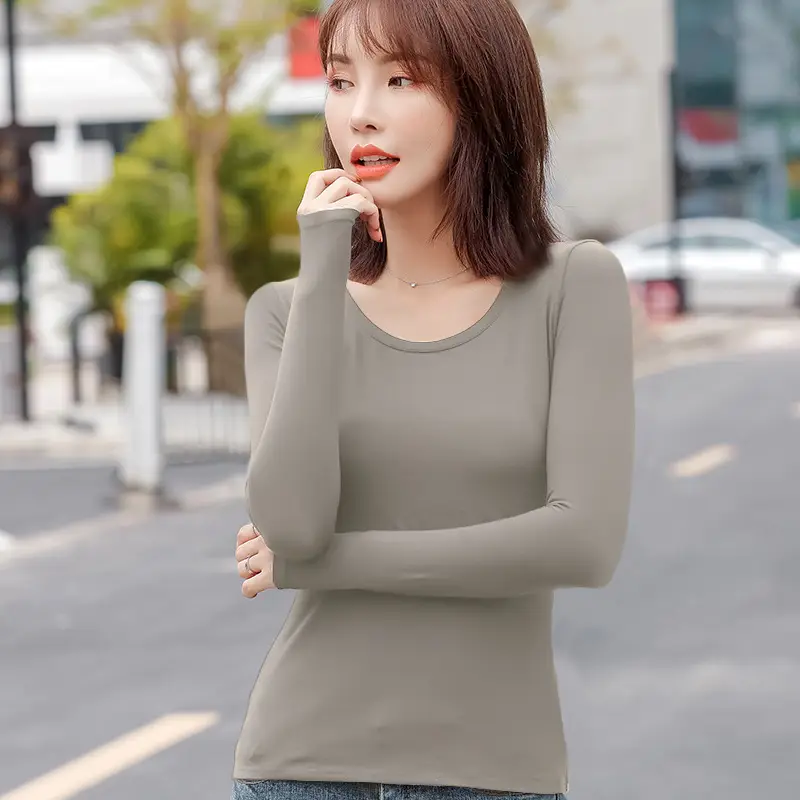 Women Slim Fit Long Sleeve Cotton T-Shirt Yellow
