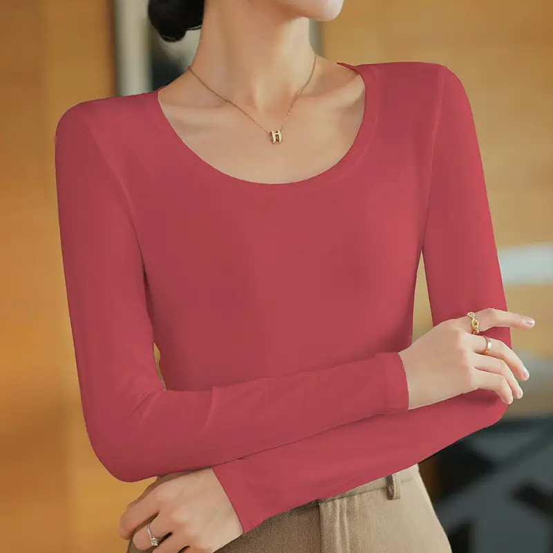 Women Slim Fit Long Sleeve Cotton T-Shirt Yellow