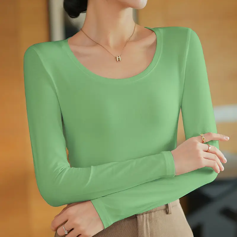 Women Slim Fit Long Sleeve Cotton T-Shirt Yellow