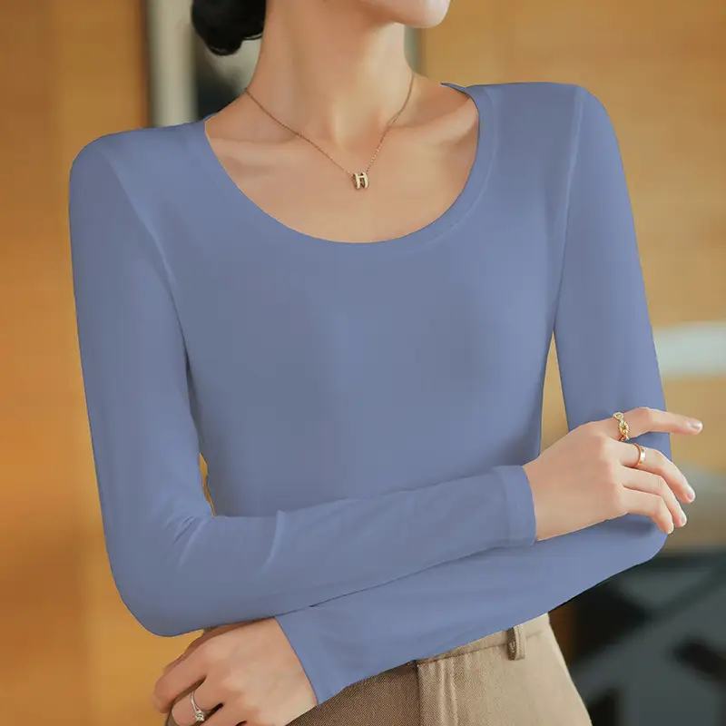 Women Slim Fit Long Sleeve Cotton T-Shirt Yellow