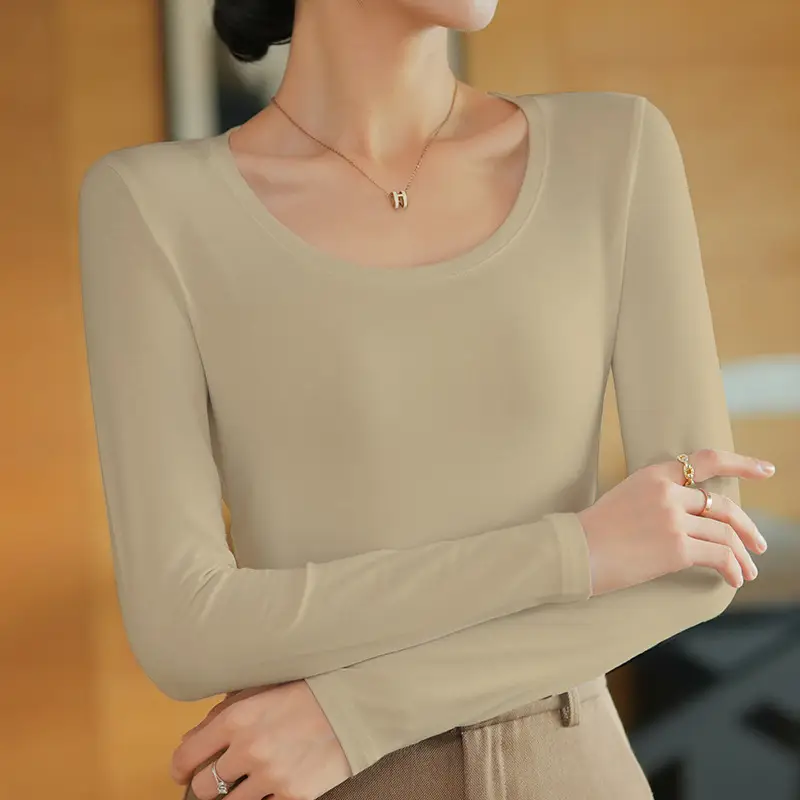 Women Slim Fit Long Sleeve Cotton T-Shirt Yellow