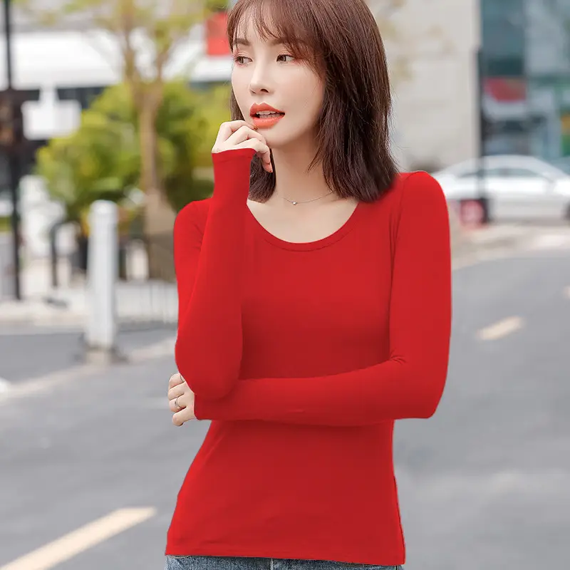 Women Slim Fit Long Sleeve Cotton T-Shirt Yellow